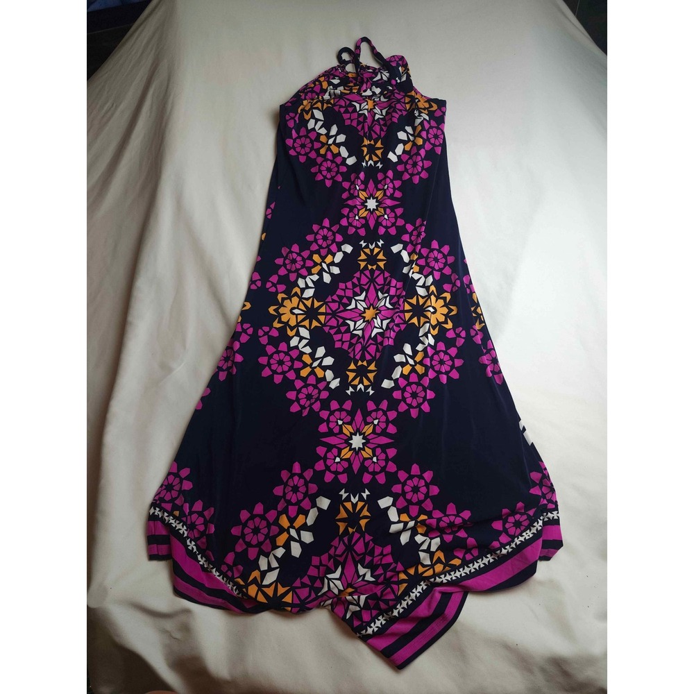 INC International Concepts Halter‎ Maxi Dress Navy Pink Geometric Print Small